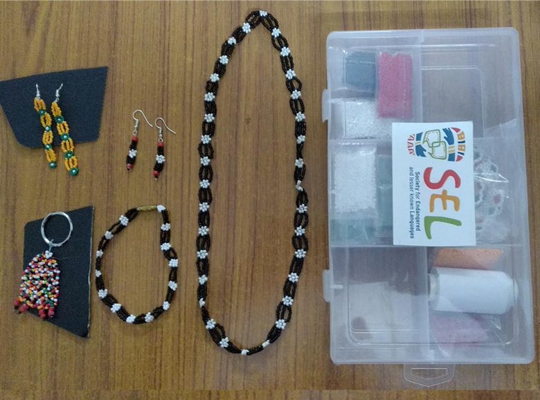 The finished pieces of jewelry made by the women